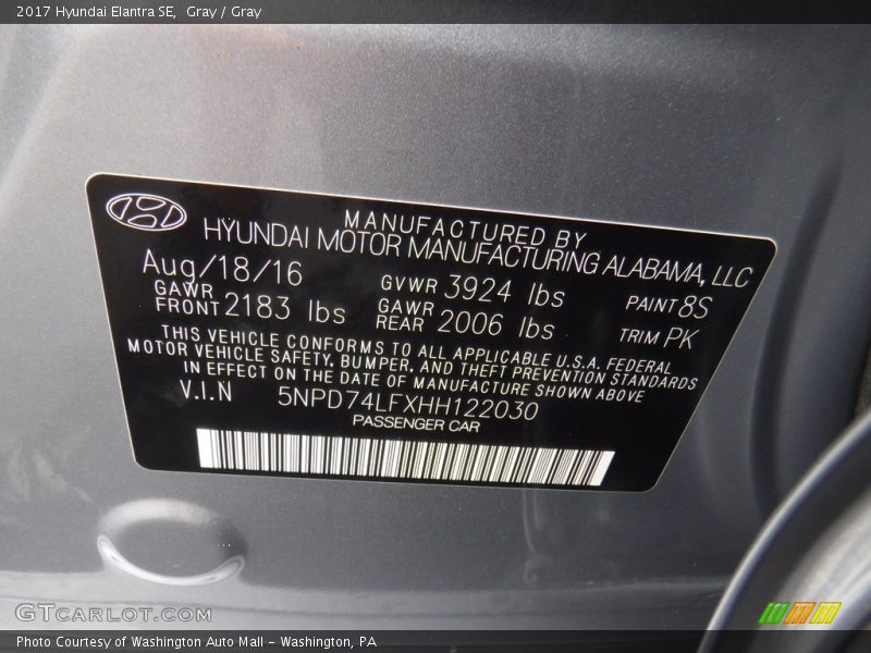 Gray / Gray 2017 Hyundai Elantra SE