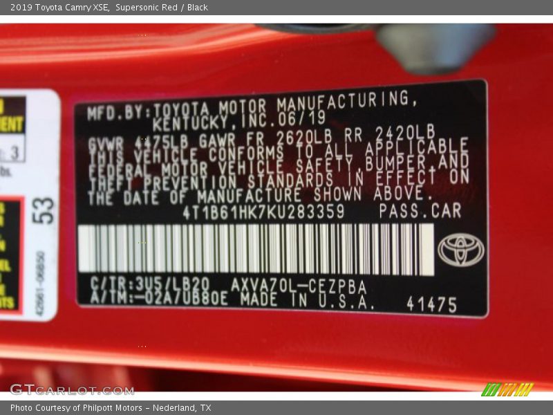 Supersonic Red / Black 2019 Toyota Camry XSE