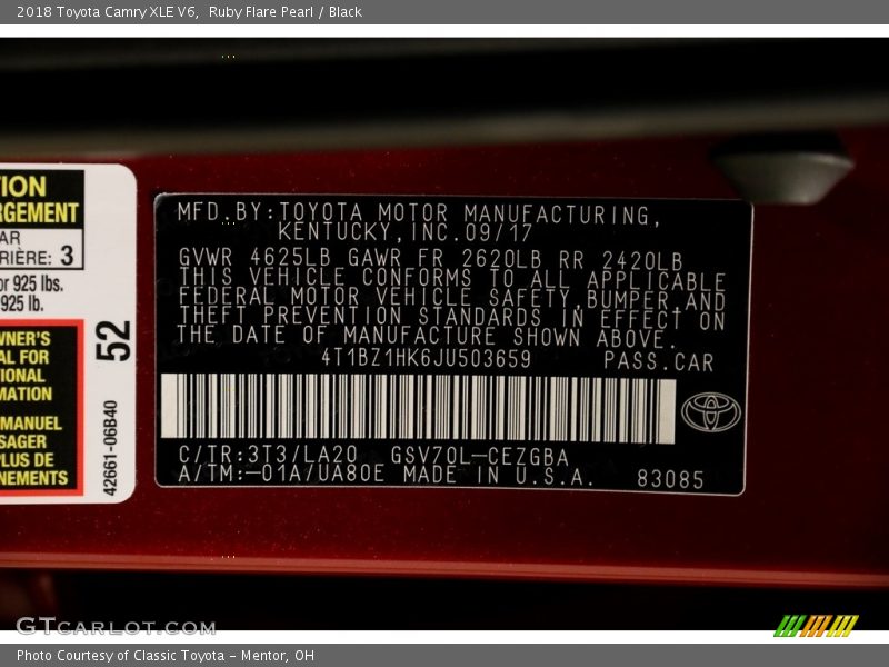 Ruby Flare Pearl / Black 2018 Toyota Camry XLE V6