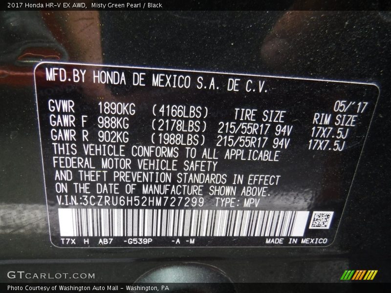 Misty Green Pearl / Black 2017 Honda HR-V EX AWD