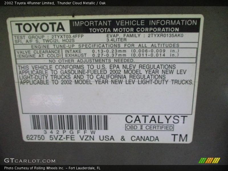 Thunder Cloud Metallic / Oak 2002 Toyota 4Runner Limited