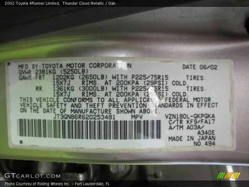 Thunder Cloud Metallic / Oak 2002 Toyota 4Runner Limited