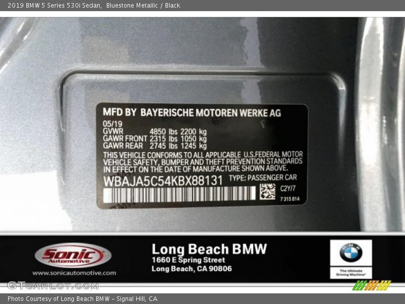 Bluestone Metallic / Black 2019 BMW 5 Series 530i Sedan