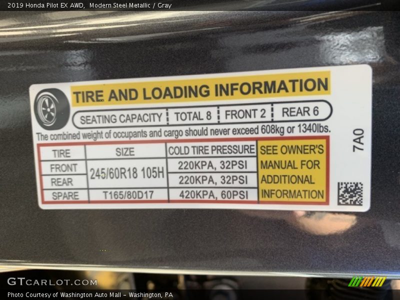 Modern Steel Metallic / Gray 2019 Honda Pilot EX AWD