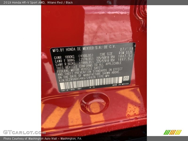 Milano Red / Black 2019 Honda HR-V Sport AWD