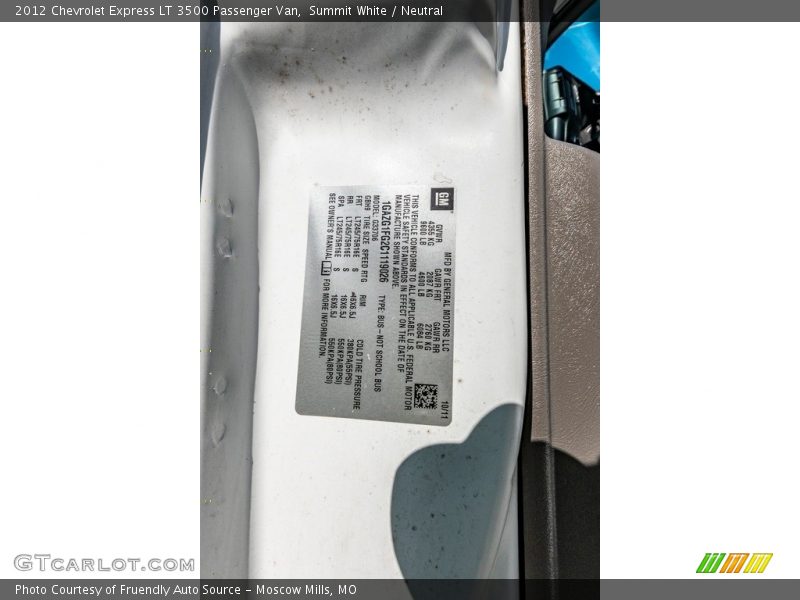Summit White / Neutral 2012 Chevrolet Express LT 3500 Passenger Van