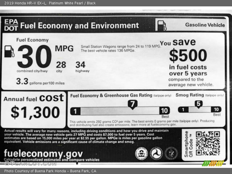 Platinum White Pearl / Black 2019 Honda HR-V EX-L