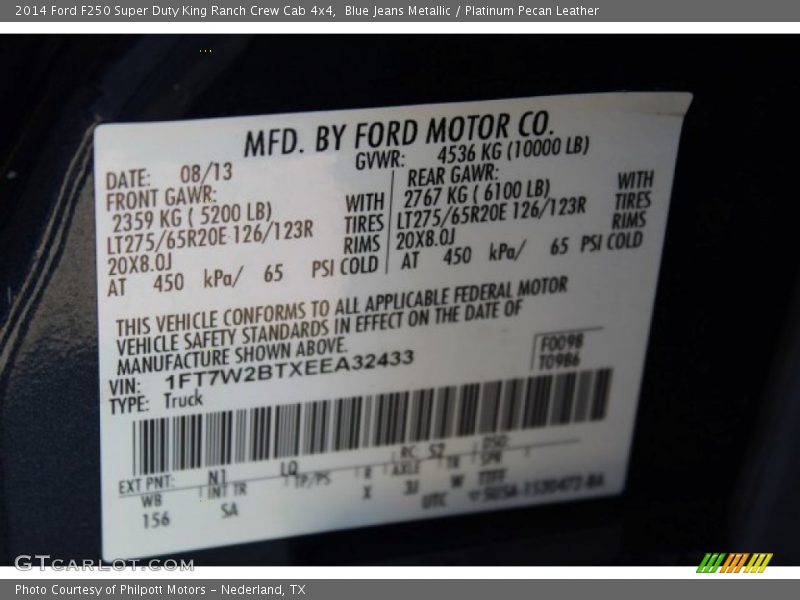 Blue Jeans Metallic / Platinum Pecan Leather 2014 Ford F250 Super Duty King Ranch Crew Cab 4x4