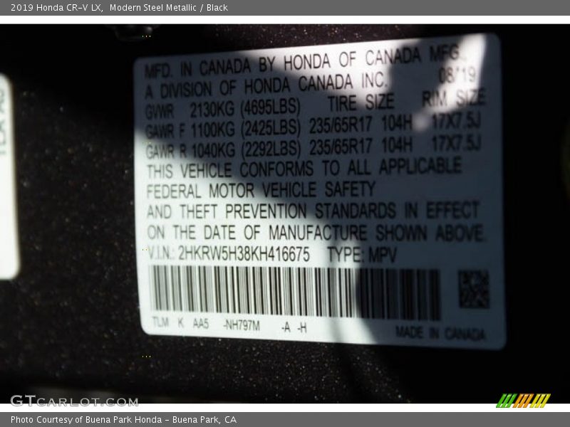 Modern Steel Metallic / Black 2019 Honda CR-V LX