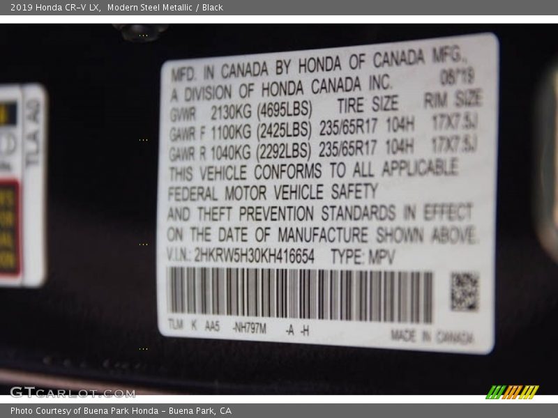 Modern Steel Metallic / Black 2019 Honda CR-V LX