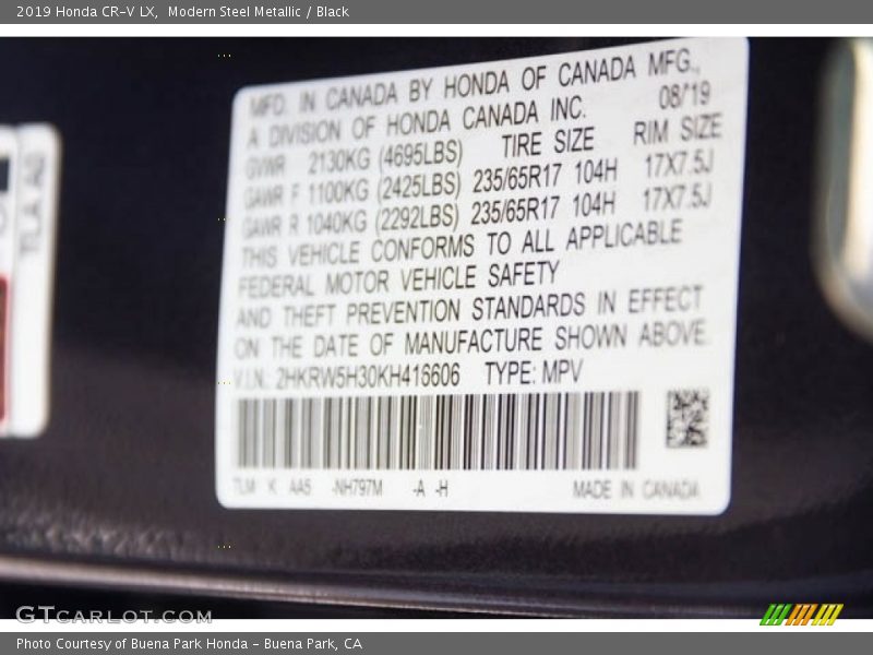 Modern Steel Metallic / Black 2019 Honda CR-V LX