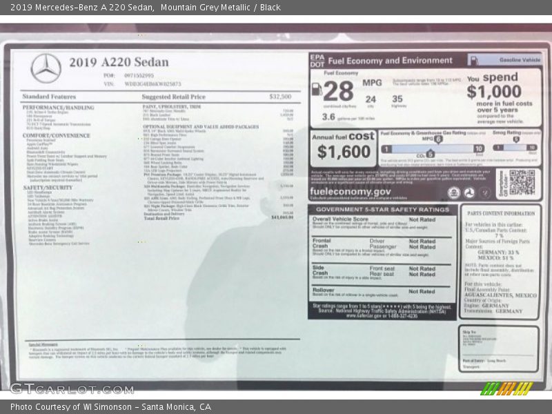 Mountain Grey Metallic / Black 2019 Mercedes-Benz A 220 Sedan