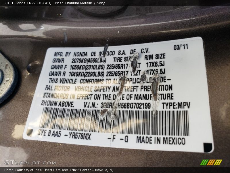 Urban Titanium Metallic / Ivory 2011 Honda CR-V EX 4WD