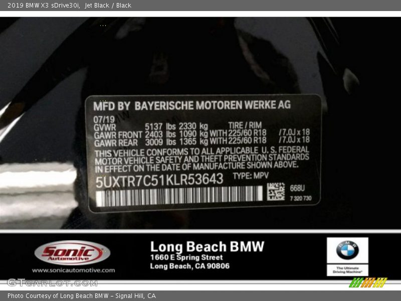 Jet Black / Black 2019 BMW X3 sDrive30i