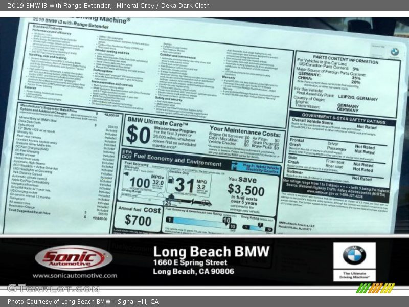 Mineral Grey / Deka Dark Cloth 2019 BMW i3 with Range Extender