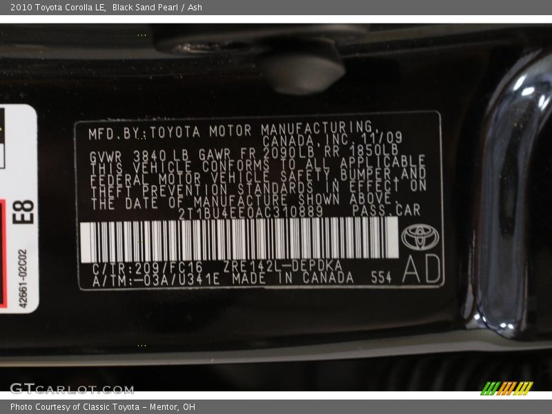 Black Sand Pearl / Ash 2010 Toyota Corolla LE