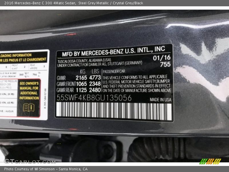Steel Grey Metallic / Crystal Grey/Black 2016 Mercedes-Benz C 300 4Matic Sedan
