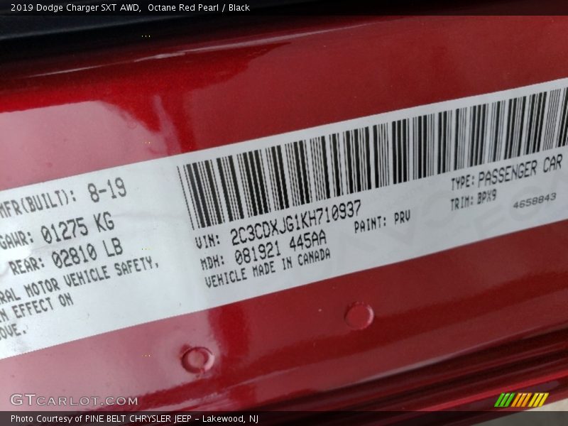 Octane Red Pearl / Black 2019 Dodge Charger SXT AWD