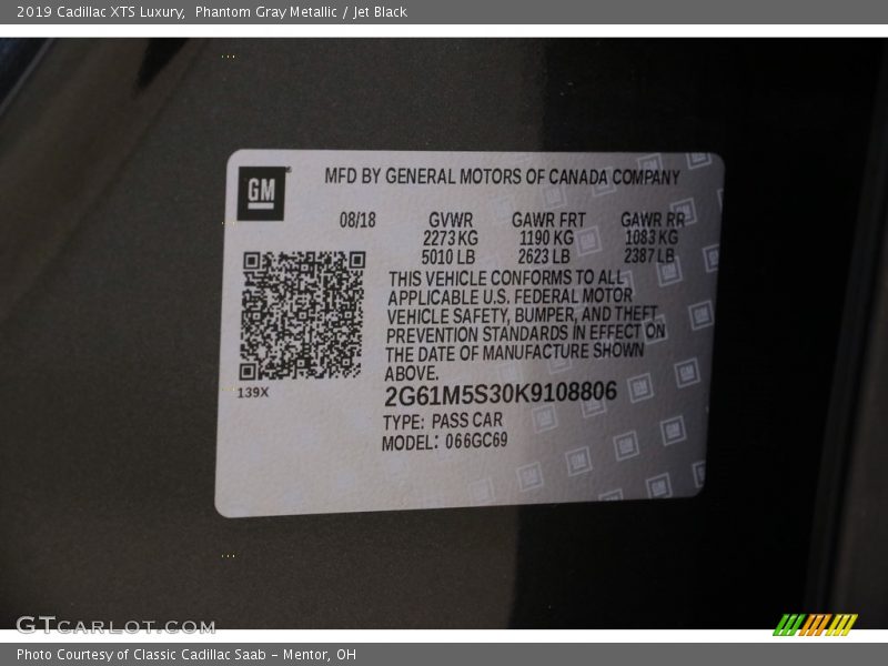 Phantom Gray Metallic / Jet Black 2019 Cadillac XTS Luxury