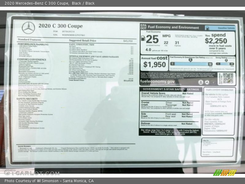  2020 C 300 Coupe Window Sticker