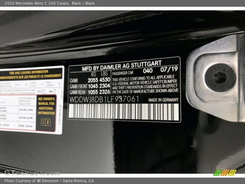 2020 C 300 Coupe Black Color Code 040