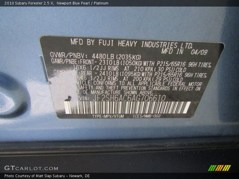 Newport Blue Pearl / Platinum 2010 Subaru Forester 2.5 X