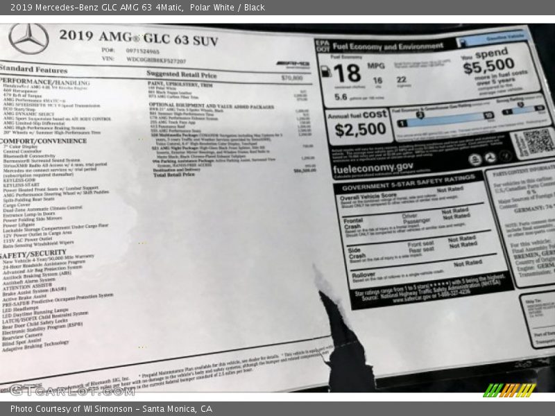 Polar White / Black 2019 Mercedes-Benz GLC AMG 63 4Matic