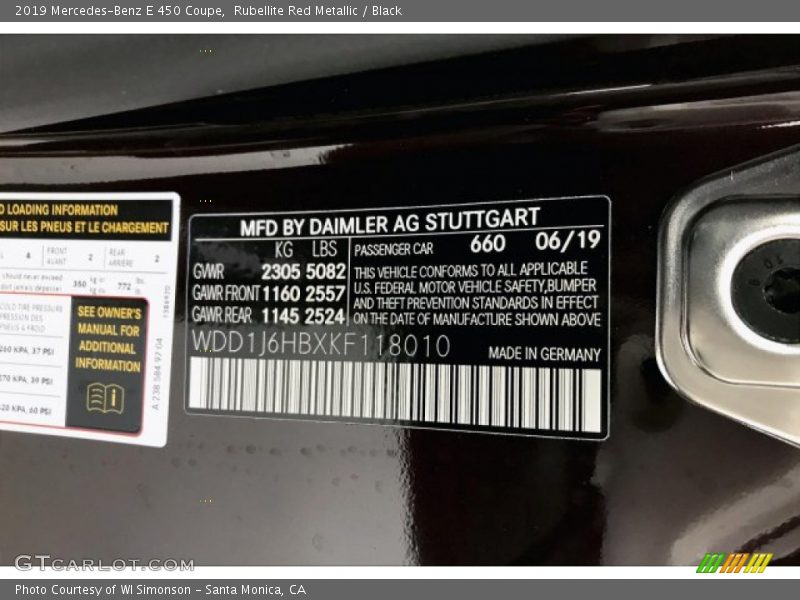 Rubellite Red Metallic / Black 2019 Mercedes-Benz E 450 Coupe