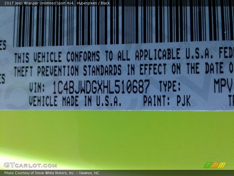Hypergreen / Black 2017 Jeep Wrangler Unlimited Sport 4x4