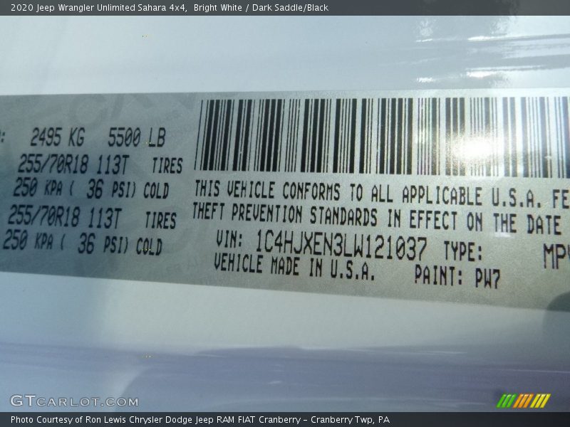Bright White / Dark Saddle/Black 2020 Jeep Wrangler Unlimited Sahara 4x4