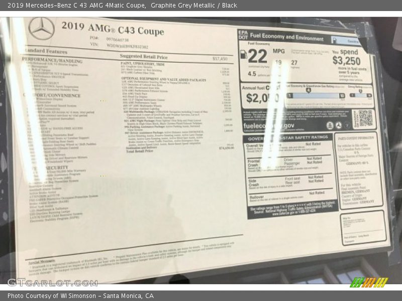 Graphite Grey Metallic / Black 2019 Mercedes-Benz C 43 AMG 4Matic Coupe
