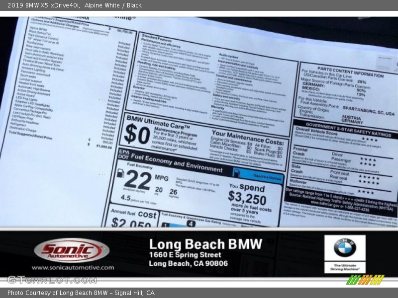 Alpine White / Black 2019 BMW X5 xDrive40i