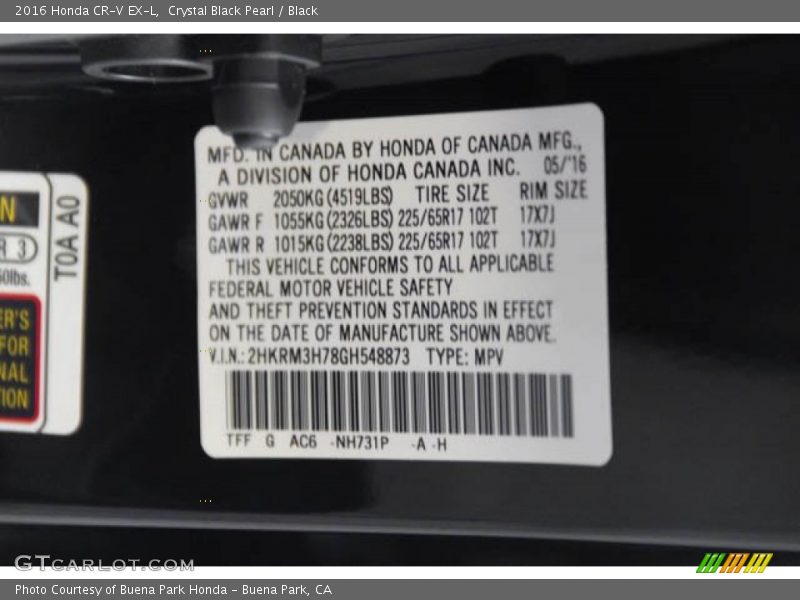 Crystal Black Pearl / Black 2016 Honda CR-V EX-L