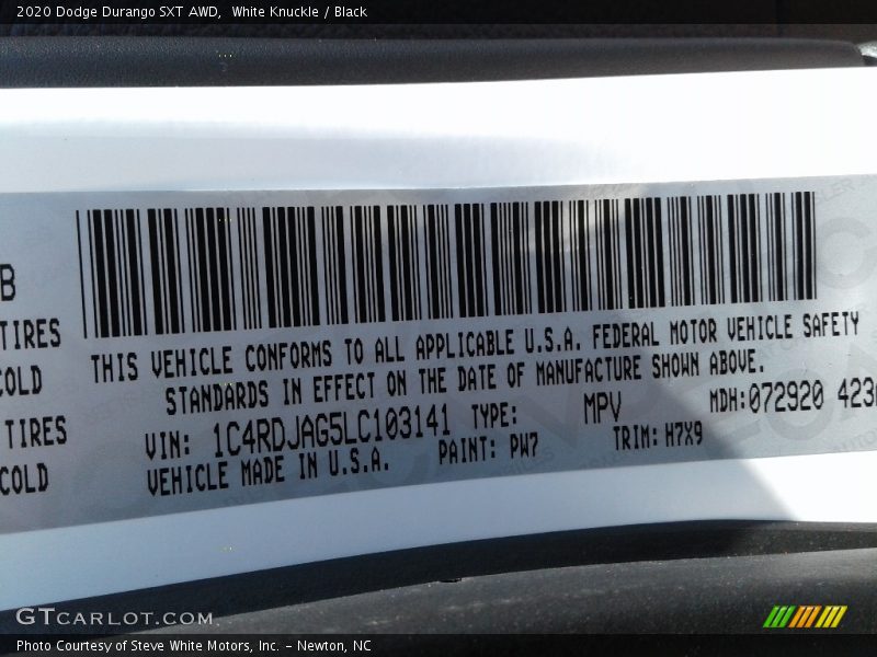 White Knuckle / Black 2020 Dodge Durango SXT AWD