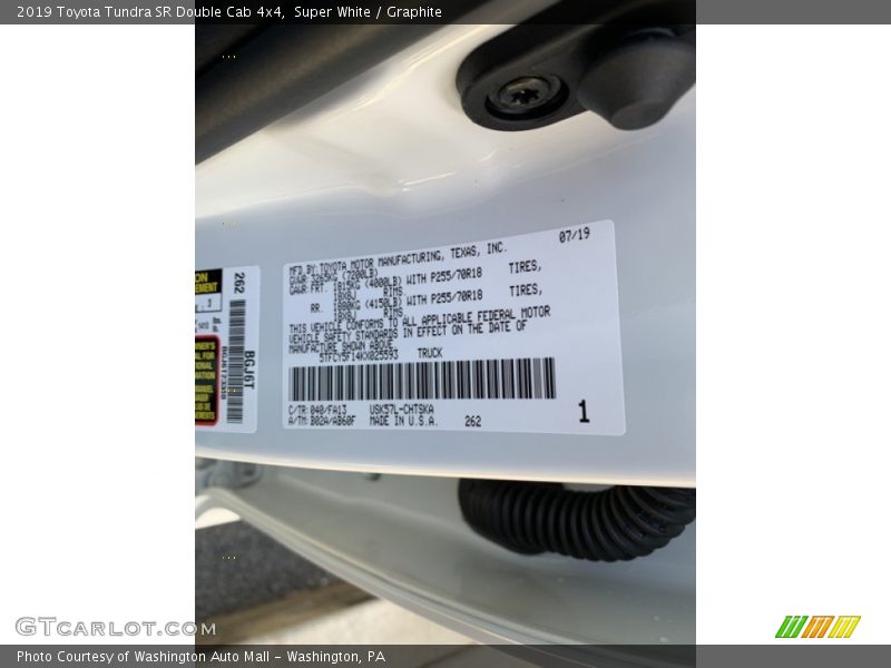 Super White / Graphite 2019 Toyota Tundra SR Double Cab 4x4