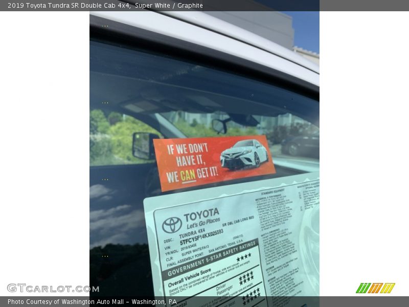 Super White / Graphite 2019 Toyota Tundra SR Double Cab 4x4