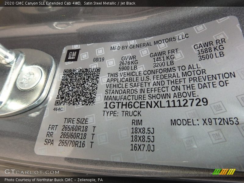 Satin Steel Metallic / Jet Black 2020 GMC Canyon SLE Extended Cab 4WD