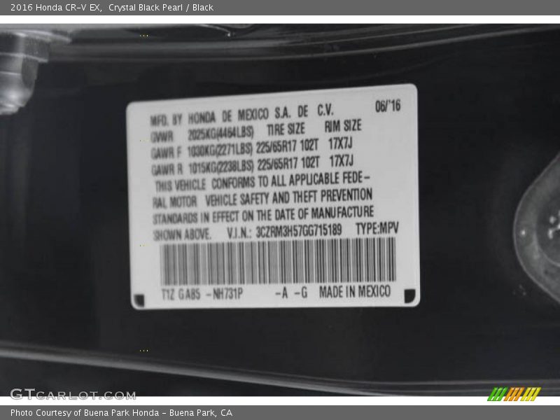 Crystal Black Pearl / Black 2016 Honda CR-V EX