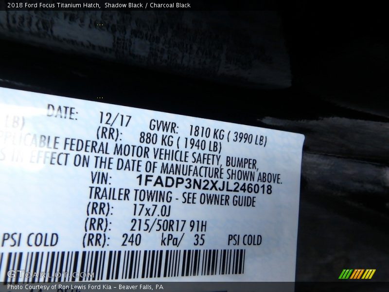 Shadow Black / Charcoal Black 2018 Ford Focus Titanium Hatch