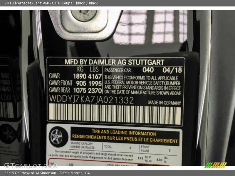 Black / Black 2018 Mercedes-Benz AMG GT R Coupe