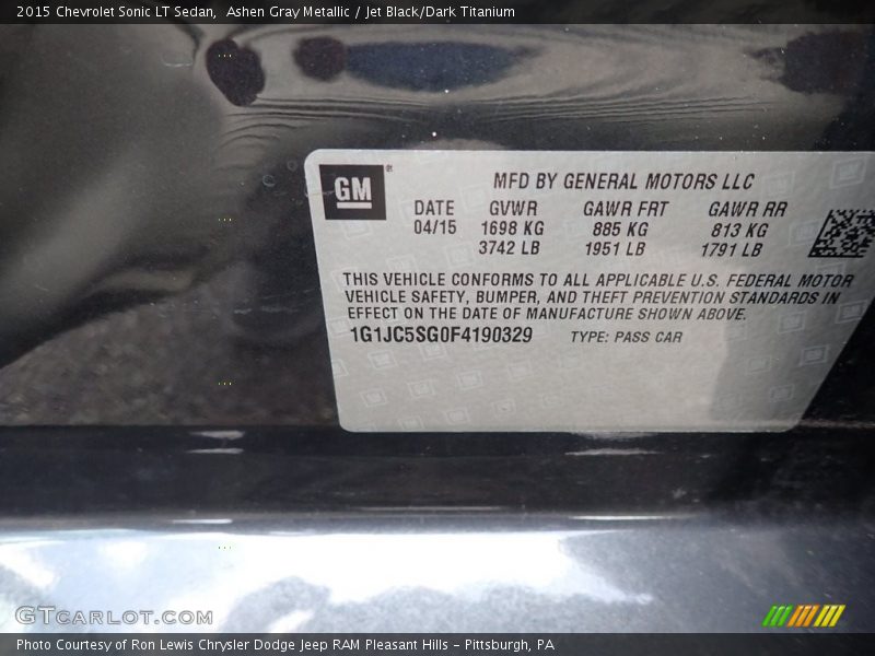 Ashen Gray Metallic / Jet Black/Dark Titanium 2015 Chevrolet Sonic LT Sedan