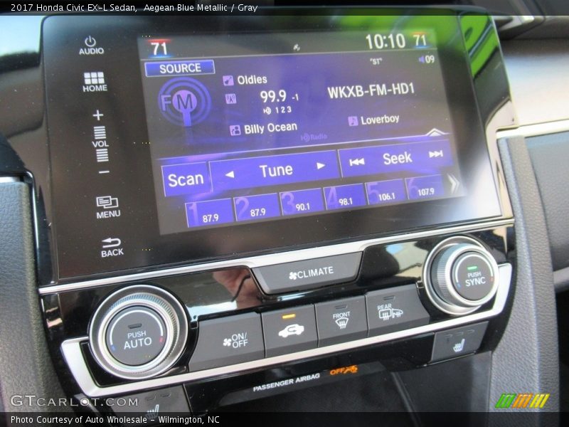 Aegean Blue Metallic / Gray 2017 Honda Civic EX-L Sedan