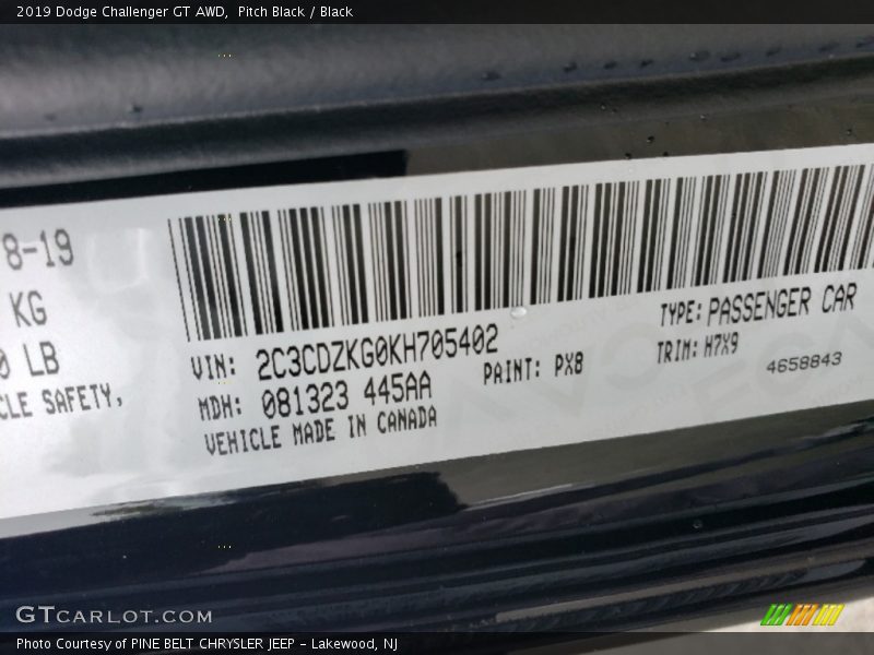 Pitch Black / Black 2019 Dodge Challenger GT AWD