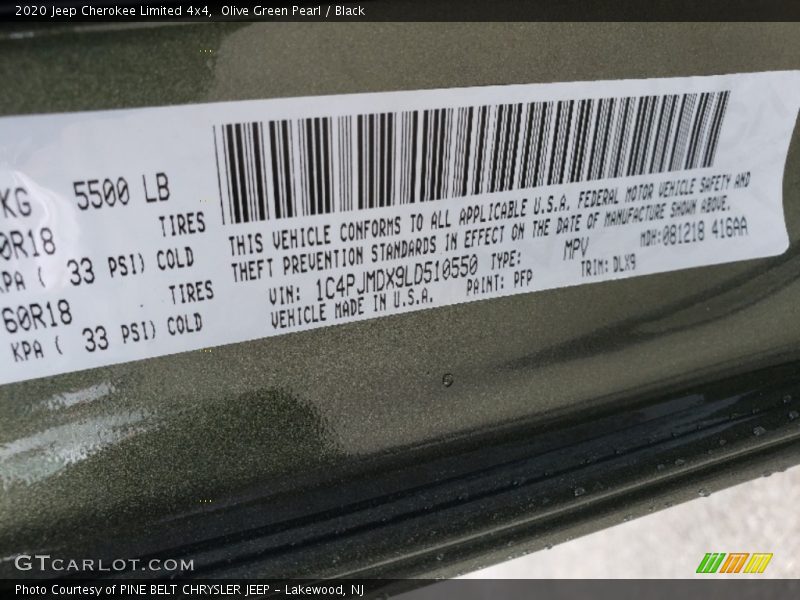 2020 Cherokee Limited 4x4 Olive Green Pearl Color Code PFP
