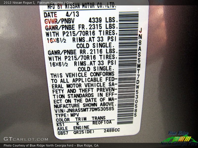 Platinum Graphite / Gray 2013 Nissan Rogue S