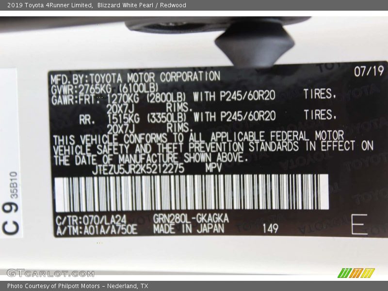 Blizzard White Pearl / Redwood 2019 Toyota 4Runner Limited