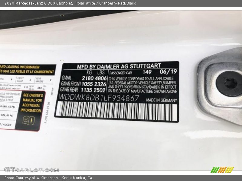 2020 C 300 Cabriolet Polar White Color Code 149