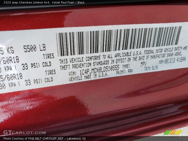 2020 Cherokee Limited 4x4 Velvet Red Pearl Color Code PRV