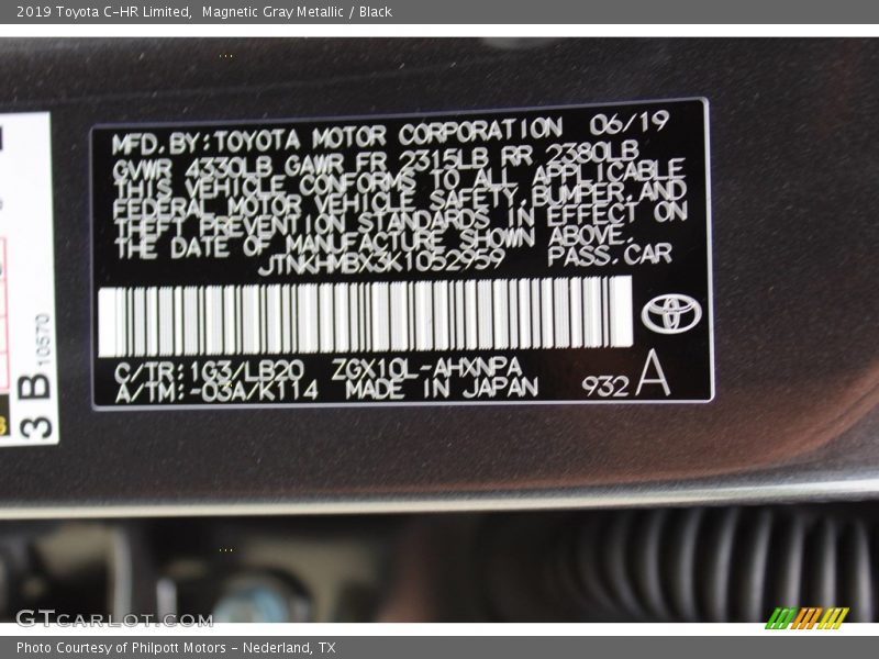 Magnetic Gray Metallic / Black 2019 Toyota C-HR Limited