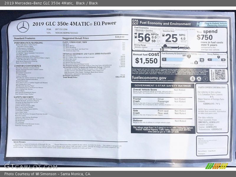 Black / Black 2019 Mercedes-Benz GLC 350e 4Matic